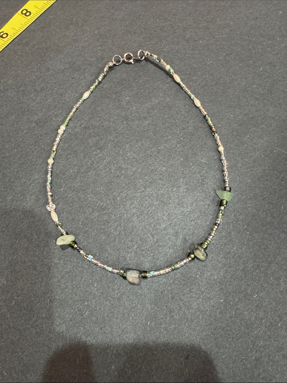 Handmade Beaded Green Gemstone Accent Necklace - Women's Jewelry